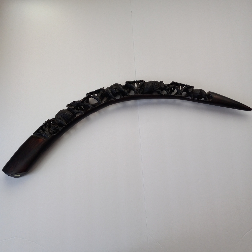 Faux Wood Elephant Tusk Carved African Animal Parade Decor